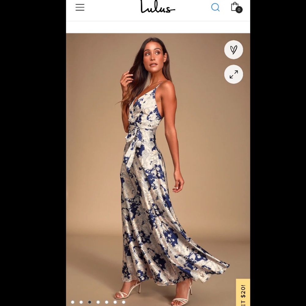 Lulu's Tea Gardens Navy Blue Floral Print Satin Madi Dress